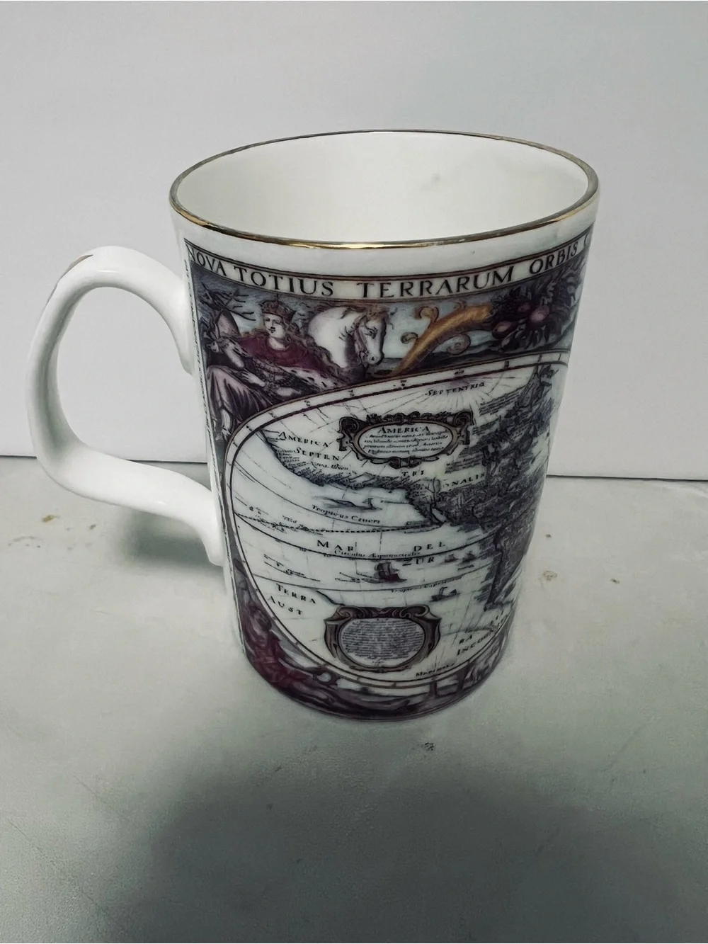 BLAEU Mercator World Map Mug English Fine Bone China VTG Gold Gilt 9 Ounces